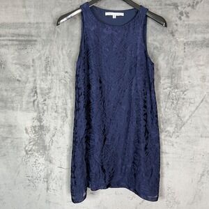 Max‎ Studio Shift Dress Medium Blue Burnout Velvet Floral Sleeveless Lined Y2K